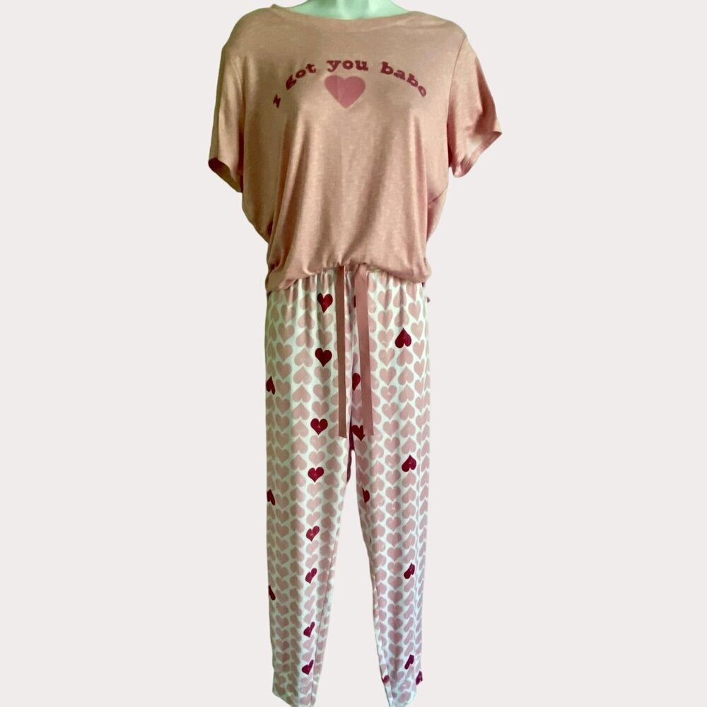 Jaclyn Intimates 2 Piece Pajama Set Pink Hearts Women's Medium NEW